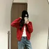 Casaco suéter feminino de estilo casual com bolsos, grosso, novo modelo de outono e inverno, caimento solto, top cardigã de tricô 100% algodão para o dia a dia