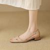 Sandalias de Dedo para Mujer Verano Capa Superior Francés Retro Hueco Transpirable Tacón Grueso Tacón Bajo Zapatos de Mujer Nuevo 2025