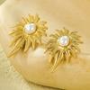Aretes Franceses Retro de Metal Acero Inoxidable Hoja Irregular Flores Lujo Ligero Alta Gama Perla Transfronterizos Venta al por Mayor