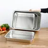Bacia Quadrada de Aço Inoxidável Espessa Retangular Aprofundada Bandeja para Arroz Cozido no Vapor com Tampa Buffet Fast Food Bacia Bacia para Vegetais Bacia para Areia de Gato