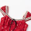 L25158-25 Primavera Nuevo Estilo Europeo y Americano Verano Rojo Cereza Estampado Retro Elegante Falda Cadera Vestido