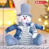 Nueva Decoración de Muñeco Sentado de Navidad Cuadros Azules Hombre Mayor Muñeco de Nieve Muñeco de Tela Adorno de Escritorio