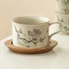 Taza de Café y Platillo Magnolia Pintado a Mano Traje Taza para Latte de Alta Gama Refinada Taza de Té de la Tarde de Alta Gama Taza de Cerámica