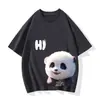 Verão Infantil Manga Curta Estampa Panda Vermelho Gola Redonda Solta Tendência Marca Tops para Meninos e Meninas Novas Versáteis Camisetas 100% Algodão