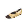 Zapatos de tacón bajo de cuero, sin cordones, con lazo, de color dorado elegante con bloques de color, boca poco profunda, puntera cuadrada, estilo nuevo Otoño 2026