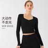 Roupas de Yoga Justas para Primavera e Verão, Bojo Fixo, Secagem Rápida, Manga Longa, Treinamento de Corrida, Fitness, Slim Fit, Gola Quadrada, Top Esportivo