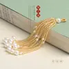 Colgantes de Borlas DIY con Cuentas de Vidrio Estilo Antiguo para Accesorios Hanfu, Pasadores de Abanico de Ratán Hechos a Mano, Adornos