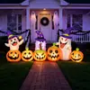 Combinação de fantasma e abóbora infláveis de Halloween de 2,4 metros com chapéu de bruxa para decoração externa de quintal e gramado