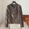 Haining Cuero Genuino para Mujer Elegante Pequeña Piel de Cabra para Mujer Chaqueta Corta Holgada de Cuero Maillard para Mujer Sensación Elegante