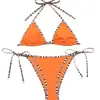 Amazon Transfronterizo Europeo y Americano Traje de Baño Bikini Triangular de Encaje Color Sólido Sexy Bikini de Dos Piezas de Moda para Mujer Estilo Europeo y Americano