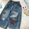 Jeans para niñas timo 2026 otoño nuevo elegantes bordados holgados rectos versátiles casuales modernos