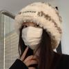 Chapéu de malha de pelúcia engrossado para mulheres outono e inverno chapéu de lã à prova de frio proteção de orelha quente emagrecimento facial estilo coreano grande circunferência da cabeça