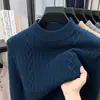 Suéter de punto pullover grueso, cálido, de color sólido, cuello redondo, patrón trenzado, moderno, para hombres jóvenes y de mediana edad