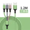 Cabo de dados de gel de sílica líquida um para três, linha de três cores para Android Apple Tipo-C, universal, três pontas, carregamento rápido