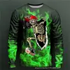Camiseta de manga larga casual retro con calavera 3D para hombre, cuello redondo, pulóver, nuevo, transfronterizo, directo del fabricante