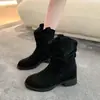 Botas de tornozelo de couro macio estilo retrô francês com salto grosso plissado para mulheres, novidade outono 2026, botas curtas estilo cowboy western emagrecedoras