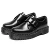 Zapatos de Cuero Bajos con Suela Gruesa y Hebilla para Mujer, Línea Blanca Transfronteriza 1461, Piel Genuina, Estilo Británico, Casual, Suela de Plataforma de Grosor Medio