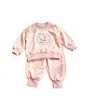 Conjunto de outfit de otoño para niñas de comercio exterior, nuevo conjunto casual de dos piezas para niños estilo coreano, primavera y otoño, con lazo, elegante para bebé
