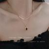Collar con Colgante Cuadrado Dorado para Mujer 2024 Doble Capa Apilado Uso Lujo Ligero Nicho Otoño e Invierno Cadena de Espiga Lana Hueso de Serpiente Accesorios Exquisitos