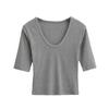 25 Blusas de Verano Nuevas de Manga Corta, Estilo Europeo y Americano, Sexy, Elásticas, Ajustadas, Cuello U, Mostrando Clavícula, Camiseta Básica de Media Manga