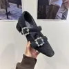Zapatos de mujer con plataforma interior, punta cuadrada, adornos de pedrería, otoño e invierno 2025, Mary Jane peludos de felpa gris para fiesta