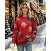 Sudadera de manga larga con estampado de casa de muñeco de nieve navideño transfronterizo con efecto de cárdigan falso, sudadera tipo chaqueta de punto de dos piezas falsas estampadas
