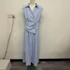 Amazon 2026 Verano Nuevo Estilo Cuello Camisero Diseño Ceñido a la Cintura Color Sólido Texturizado Vestido Largo de Corte A