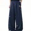 Pantalones deportivos de diseño americano con cintura elástica, pierna ancha, para hombre y mujer, holgados, casuales, relajados y con caída
