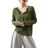 Cárdigan de Punto para Mujer Otoño 2026 Nuevo con Borde Enrollado Cuello Redondo Manga Larga Suéter Abrigo Holgado Abotonado Camisa Base