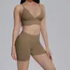 Nuevo conjunto deportivo de dos piezas para entrenamiento, yoga, running y fitness, de color liso, alta elasticidad, ajustado, sin costuras, transfronterizo