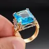 Anillo de Princesa Estilo Old Money Huajie para Mujer, Anillo Estilo Océano de Zafiro Sintético, Artículo Popular de Tiktok para Damas de Alto Nivel