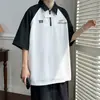 Camiseta Polo Casual Versátil de Manga Corta con Solapa Bloque de Color tipo Waffle para Hombre, Marca Trendy Holgada para Pareja