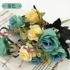 Luxuoso Buquê de Rosas com 6 Hastes e 12 Flores, Flores Artificiais para Casamento, Casa e Decoração de Sala de Estar, Buquê de Flores Simuladas, Flores de Seda para Decoração de Casa