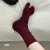Calcetines de Algodón Puro de Cinco Dedos para Mujer Calcetines de Dos Dedos para Otoño e Invierno Calcetines de Algodón Completos de Media Caña Calcetines Grises de Rizo Sin Costuras Calcetines de Casco con Dedos Separados