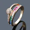 Nuevo Anillo Creativo Colorido de Circonita de Amazon Doble Capa Simple Estilo Bosque Pétalo Cruzado Joyería Femenina Transfronteriza Venta al por Mayor