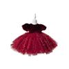Vestido de cumpleaños para niña color vino tinto, vestido de princesa con lentejuelas y malla, vestido tutú infantil de estilo occidental, vestido para niña de las flores