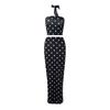 Verano 2025 Nuevo Elegante Estampado de Lunares Polares Top Tubo con Ombligo Chaleco Pequeño Falda Traje de Dos Piezas