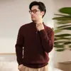 Nuevo suéter casual de punto trenzado cálido para hombre de otoño e invierno, cuello medio alto con cremallera, 100% cachemir puro