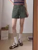 Shorts jeans verde militar para mulheres, novo estilo verão 2026, cintura alta, corte solto, modelador, bermuda cargo de comprimento 3/4, hot pants de perna larga