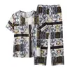 Pijama de Algodão e Seda para Mulheres, Verão Fino de Manga Curta, Modelagem Solta para Casa para Mães de Meia-Idade, Conjunto de Duas Peças, Tamanho Grande, Pode Ser Usado Fora