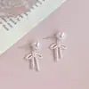 Pendientes de encaje con lazo y perlas estilo francés, dulces y ultrabrillantes con circonita y efecto de gota de aceite, pendientes de lujo ligero de alta gama, joyería nicho