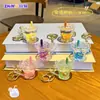 Copo de Bebida Gelada com Frutas Chaveiro com Efeito Óleo Boneco Flutuante em Acrílico Acessório para Bolsa de Menina Pequeno Presente