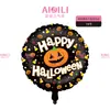 Las nuevas decoraciones de fiesta de globos de Halloween de Yiwu presentan diseños únicos con temática de terror, que incluyen pilas de calaveras, lápidas de calabaza y globos de papel de aluminio.