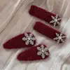 Horquilla Roja de Año Nuevo Lateral Otoño e Invierno Copo de Nieve Pinza para el Pelo Pinza Elegante Versátil para Flequillo Pinza de Pelo Exquisita de Gama Alta Tocado
