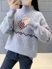 Nuevo Suéter de Punto de Manga Larga Versátil con Bloques de Color de Corte Holgado para Primavera y Otoño, Suéter de Cuello Alto a Media Altura Estilo Coreano para Mujer