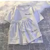 Conjunto de Roupa Esportiva Casual para Corrida Feminina Verão Estilo Coreano Solto Branco Estilo Estrangeiro Manga Curta Shorts Conjunto de Duas Peças Estudante Fashion