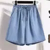 Shorts de Mezclilla Tencel para Mujer Verano Nuevo Delgados de Seda de Hielo Casual de Cinco Puntos Sueltos de Pierna Ancha Cintura Alta de Corte A Pantalones Cortos Ajustados Talla Grande