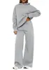 Conjunto de moletom casual de outono e inverno para mulheres, com gola alta, caimento solto, calça pantalona e moletom com capuz de manga longa, 2 peças