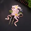 Pinza para el pelo con lazo floral rosa estilo hada para mujer, súper de cuento de hadas, accesorio de flor de mariposa romántica para atuendo antiguo