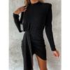 Vestido Longo de Manga Longa com Bronzeamento Moda Primavera/Verão 2022 Europeu e Americano INS Casual Reunião Vestido de Gola Alta